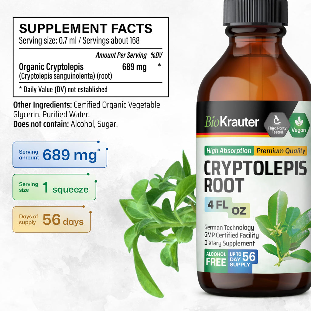 BIO KRAUTER Cryptolepis Sanguinolenta Extract — Vegan Immune Support Tincture, 4 Fl Oz (Pack of 2)