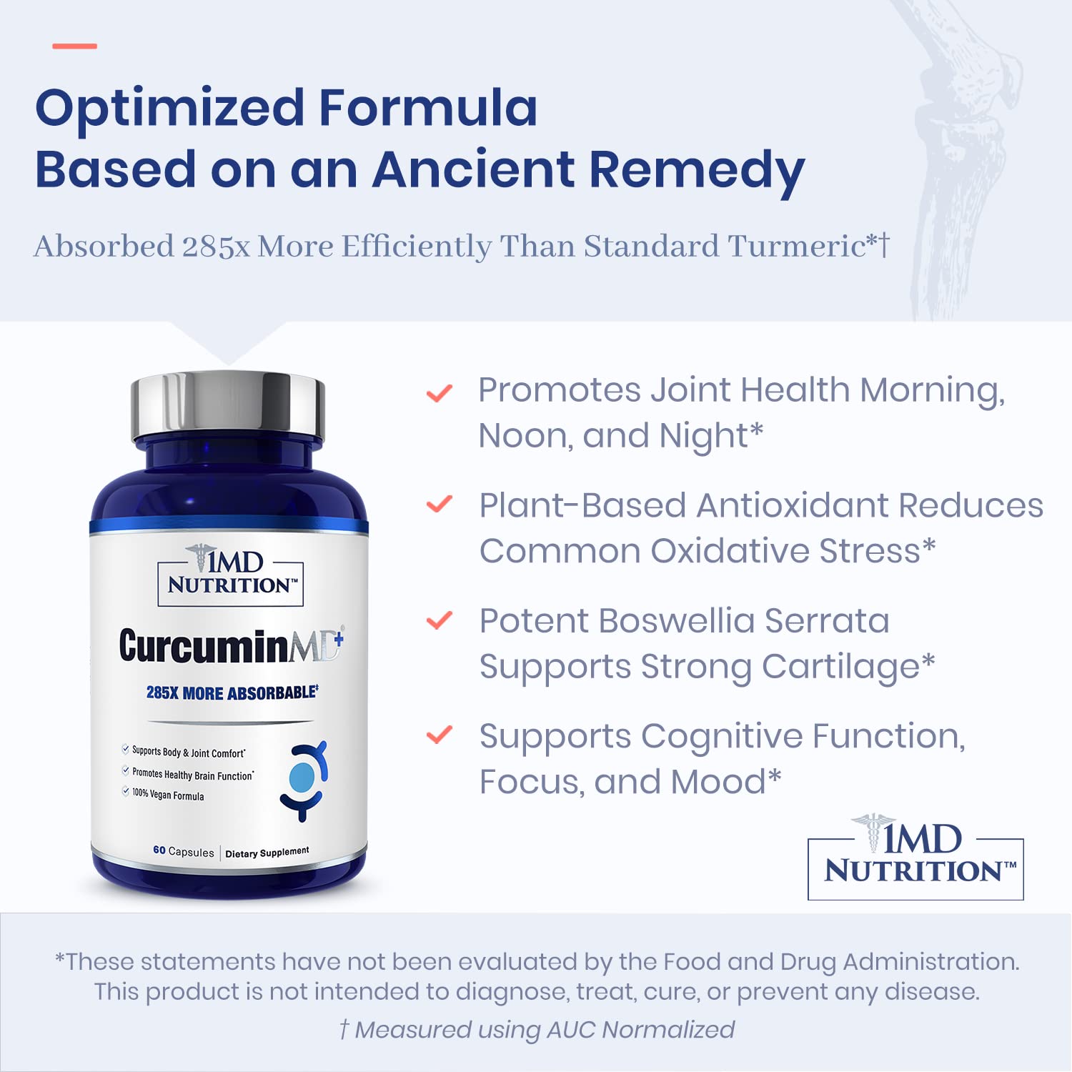 1MD Nutrition CurcuminMD Plus – Turmeric Curcumin with Boswellia Serrata | Longvida Optimized Absorption | 180 Capsules (3-Pack)