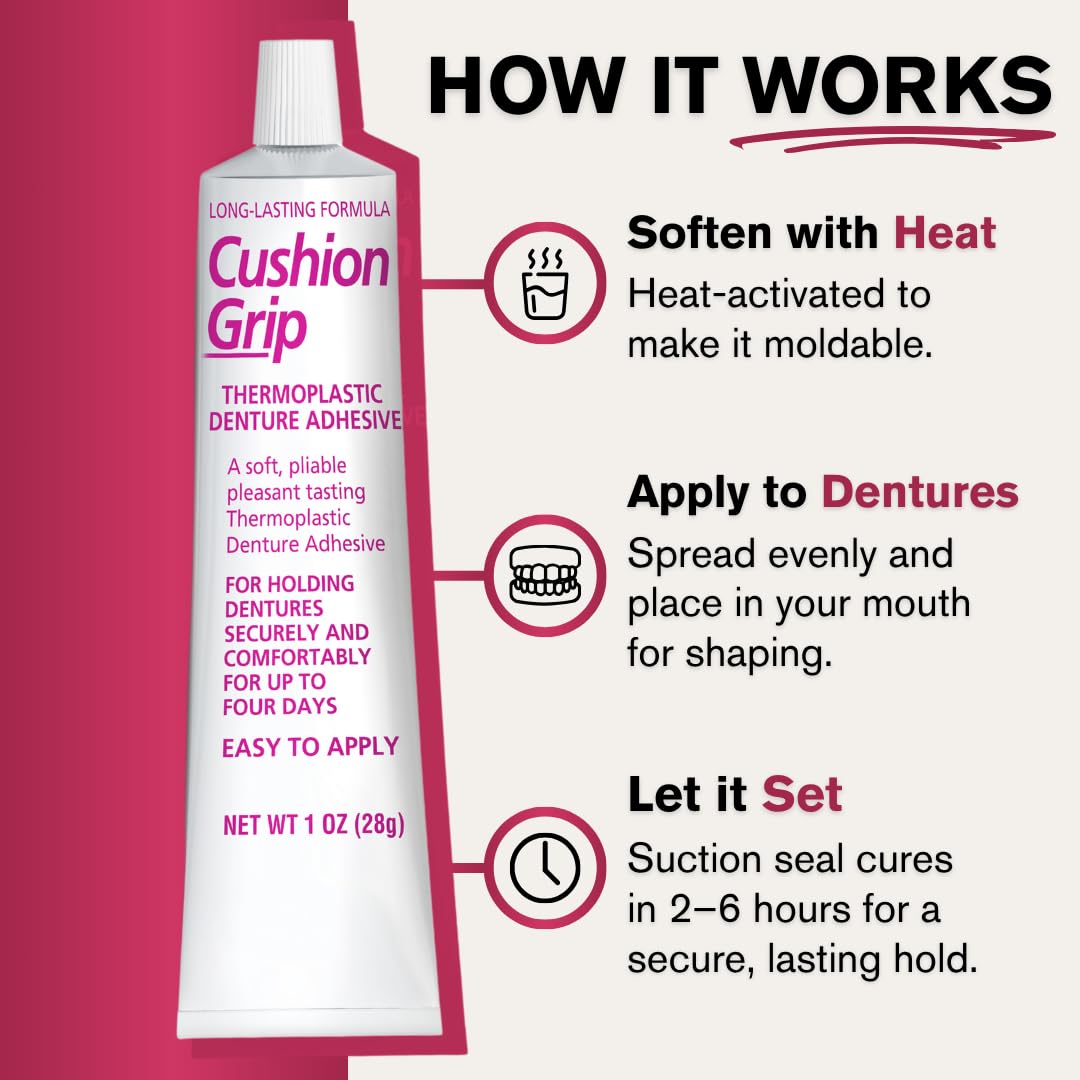 Cushion Grip Denture Adhesive 1oz - Extra Strong Hold Up to 4 Days