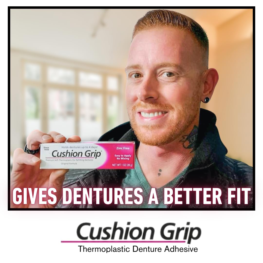 Cushion Grip Thermoplastic Denture Adhesive 1oz (5 Pack) - Extra Strong Hold Up to 4 Days