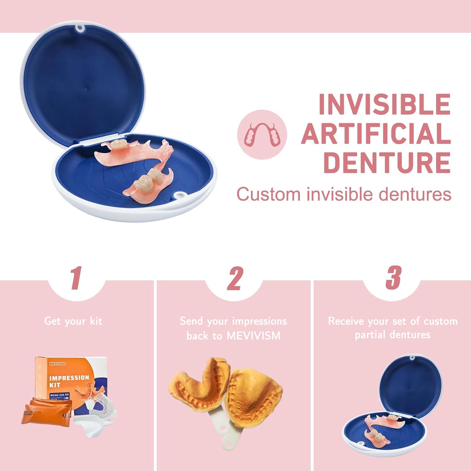 Custom Partial Dentures – Removable Denture Set for Missing Teeth (1-6) with Case | Natural Look & Comfortable Fit