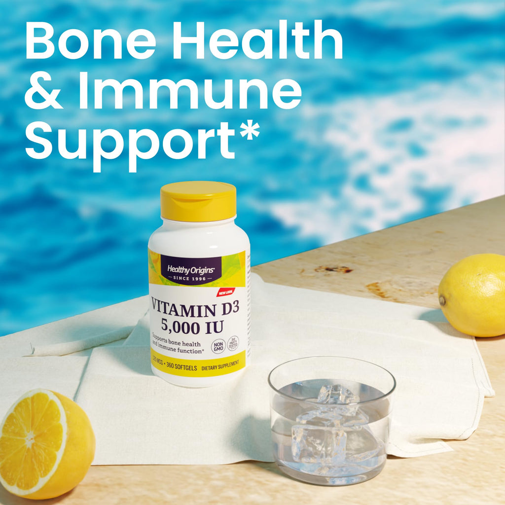 Healthy Origins Vitamin D3 5,000 IU Softgels (Lanolin) – Gluten-Free, Easy Absorption – Bone & Immune Support – 540 Softgels