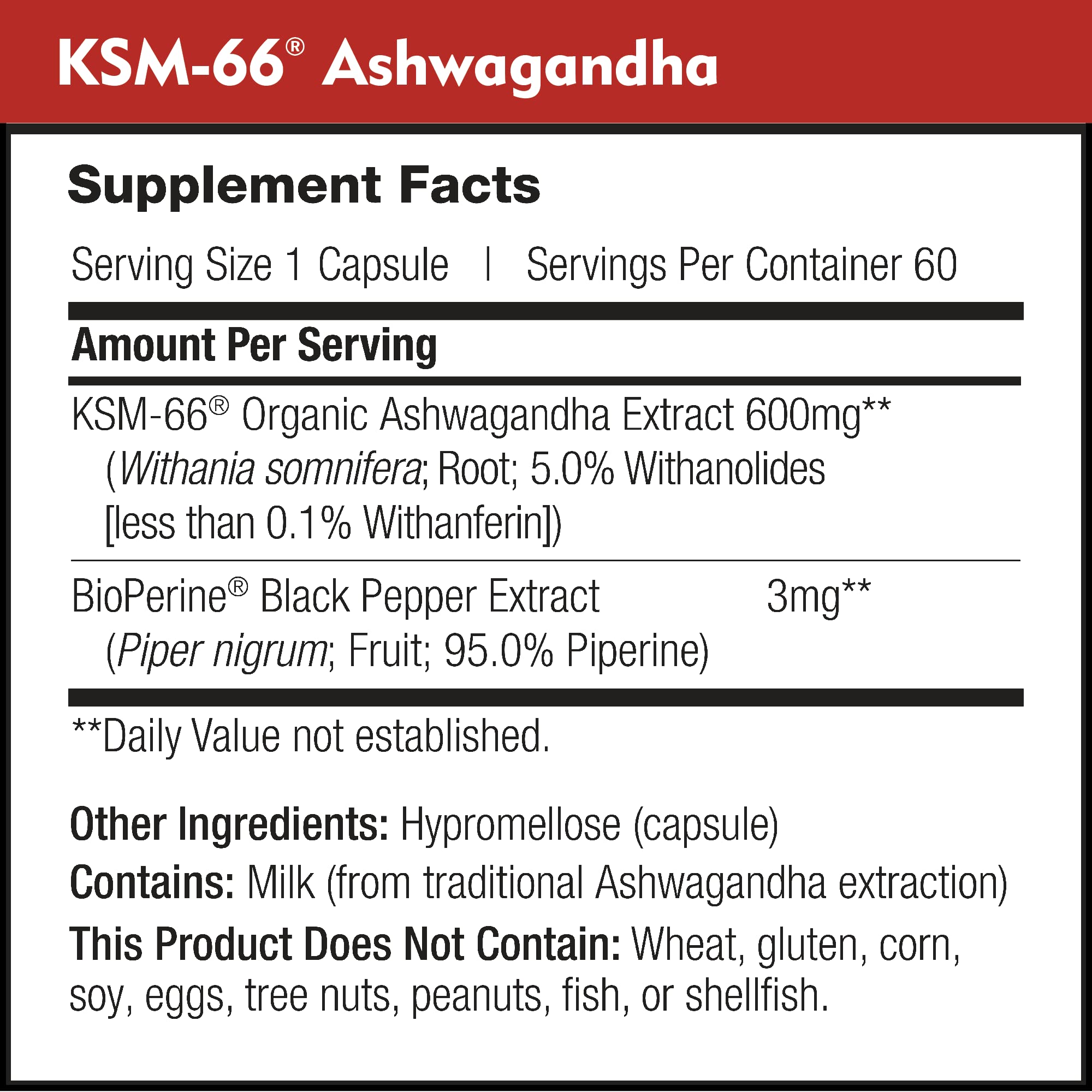 DailyNutra KSM-66 Ashwagandha 600mg Organic Root Extract – High Potency 5% Withanolides (60 Capsules)