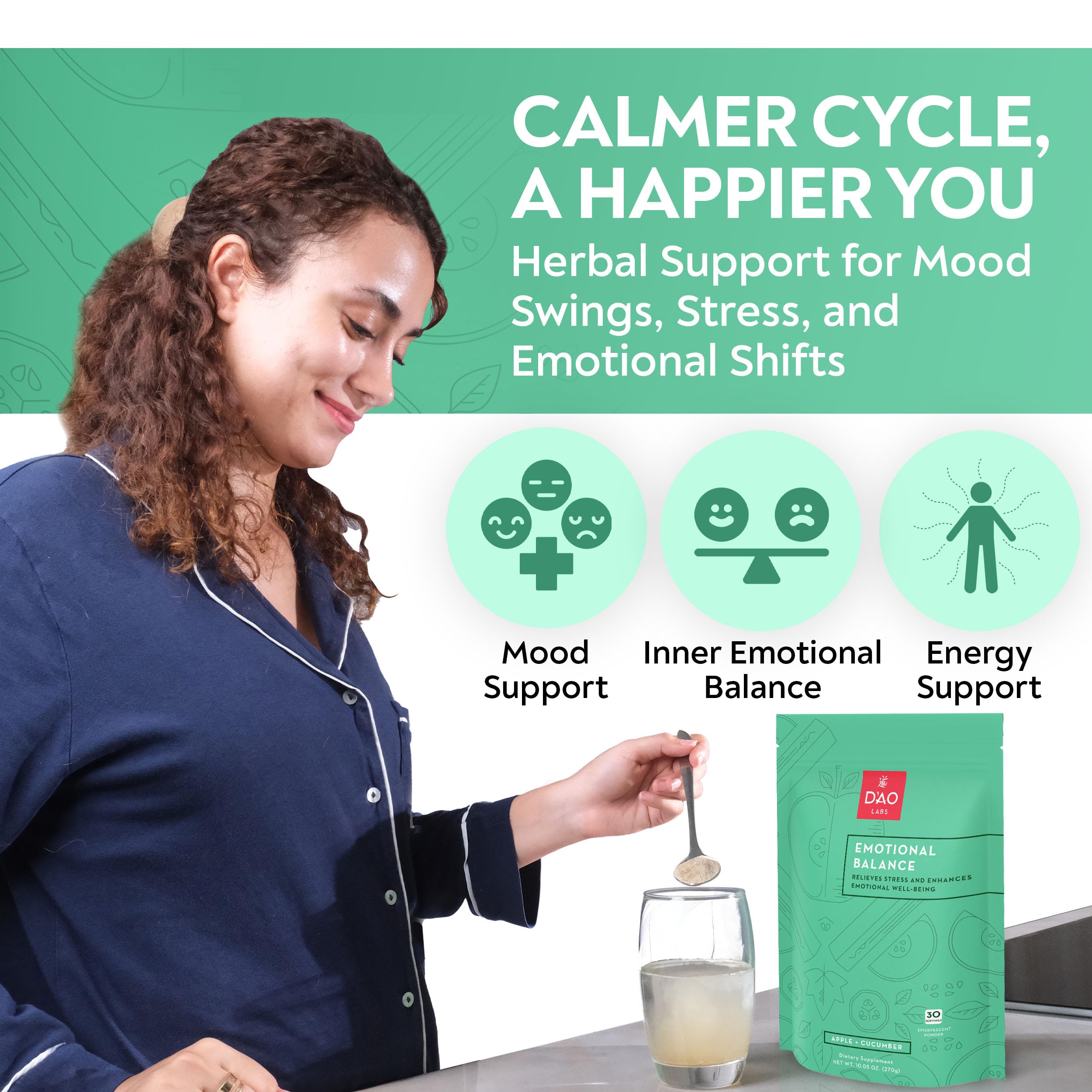 D'AO Labs Emotional Balance Powder – Calm & Stress Relief (Apple-Cucumber Flavor)