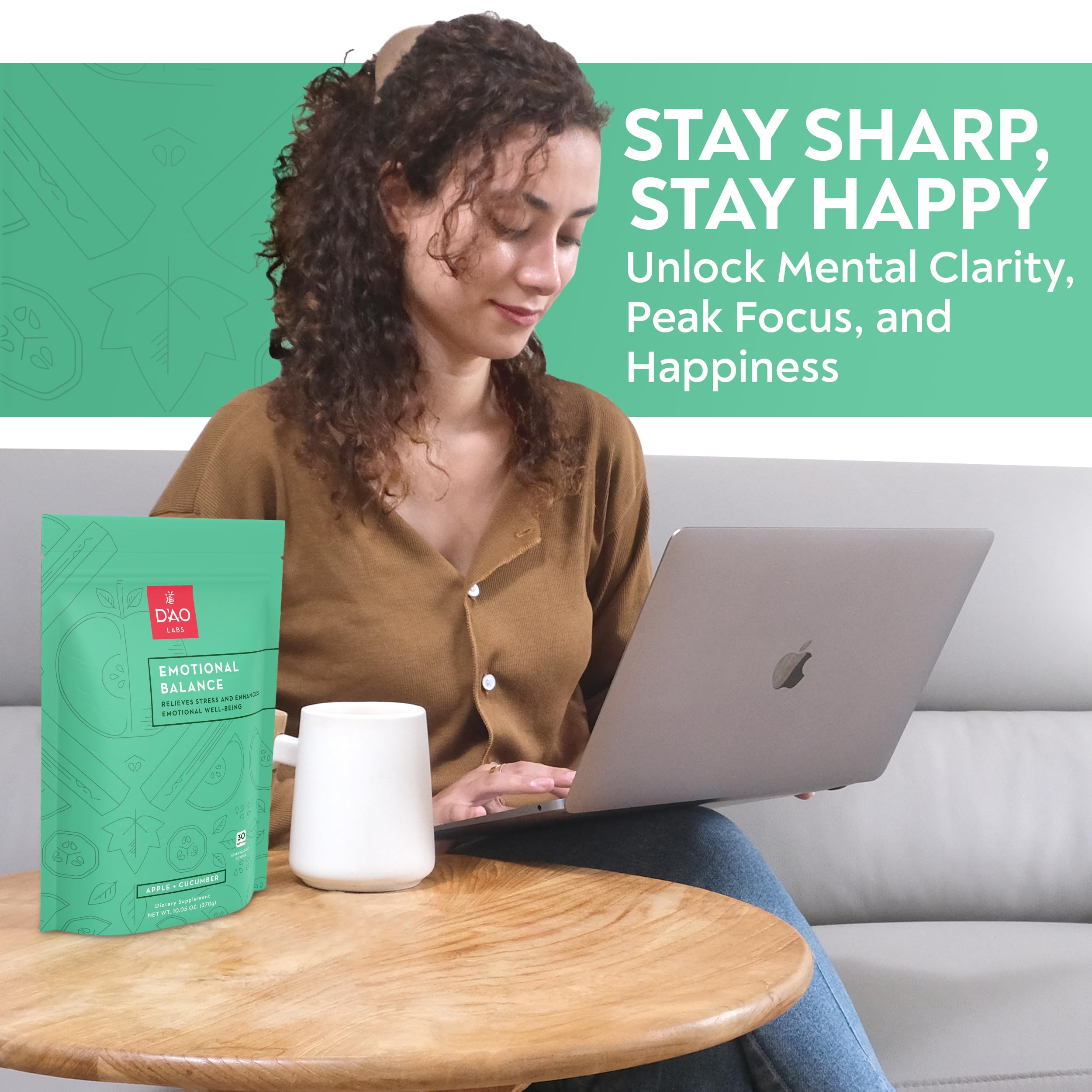 D'AO Labs Emotional Balance Powder – Calm & Stress Relief (Apple-Cucumber Flavor)