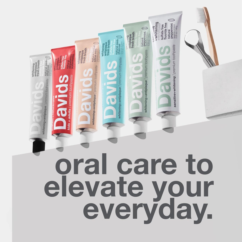 Davids Fluoride Free Toothpaste | Spearmint, SLS-Free, Whitening & Antiplaque | 5.25oz | Made in USA | EWG Verified