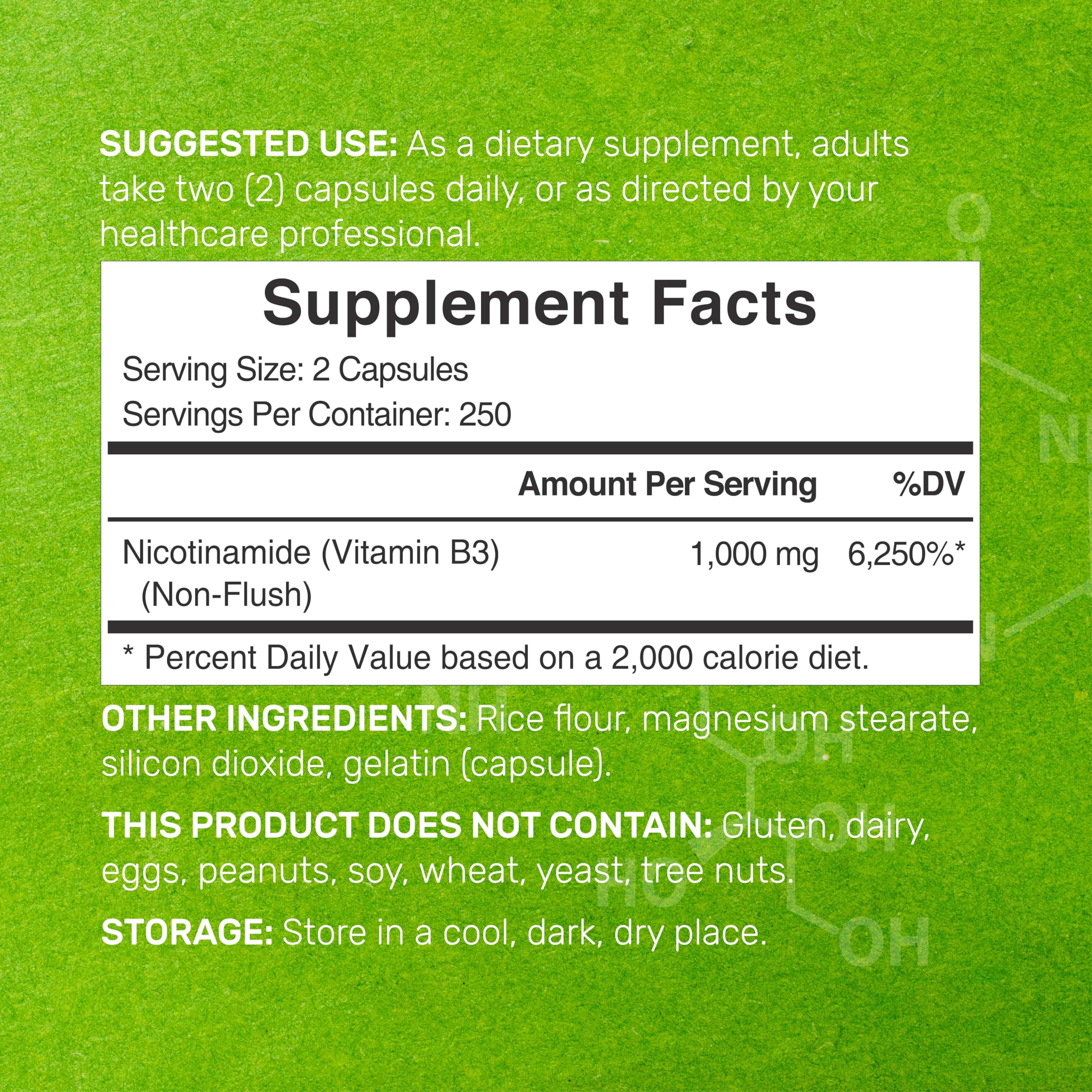 DEAL SUPPLEMENT Vitamin B3 Nicotinamide 1,000mg – 500 Capsules, Flush Free, Non-GMO