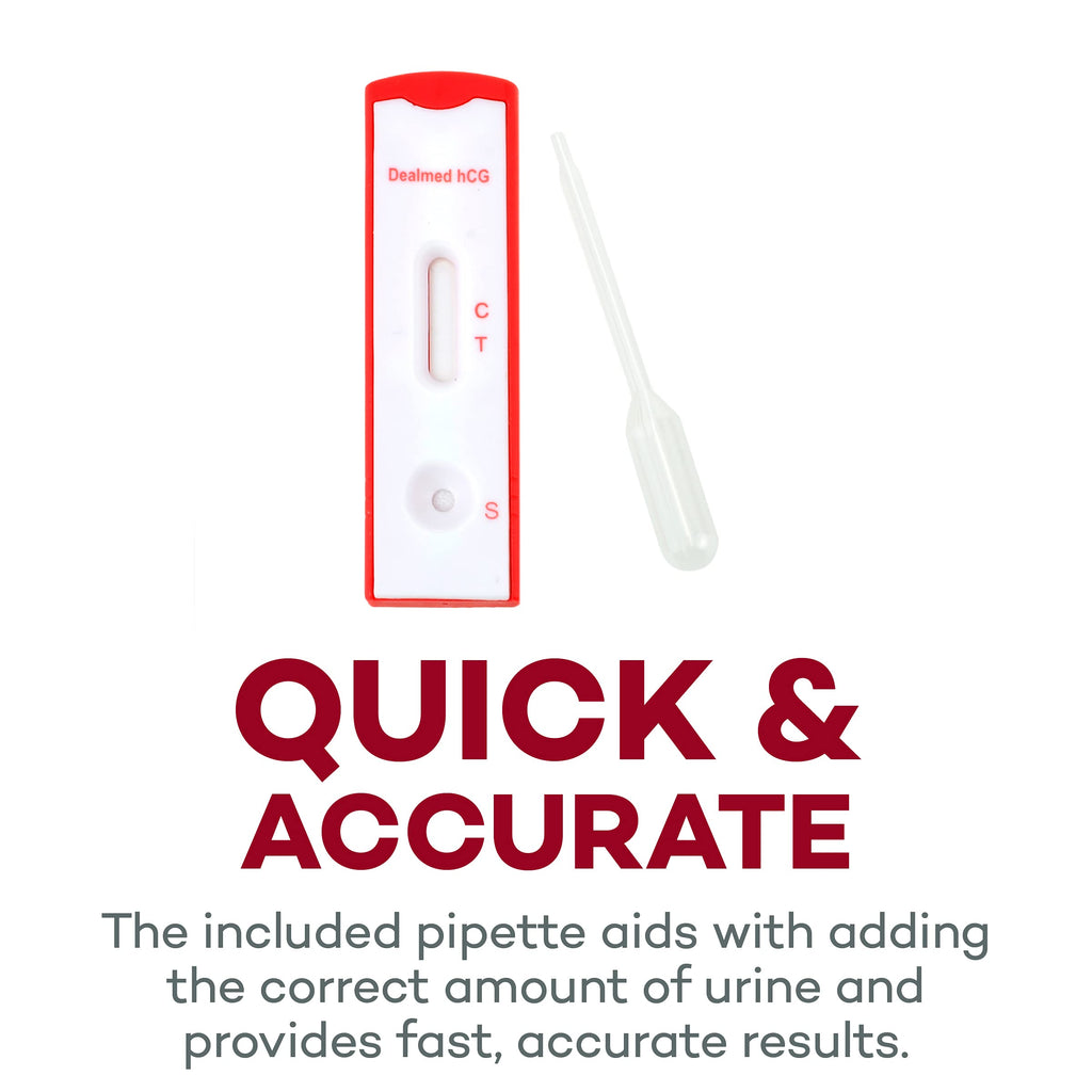 Dealmed HCG Urine Cassette Pregnancy Test – 25 Count (Pack of 5) with Disposable Pipettes | Early Detection