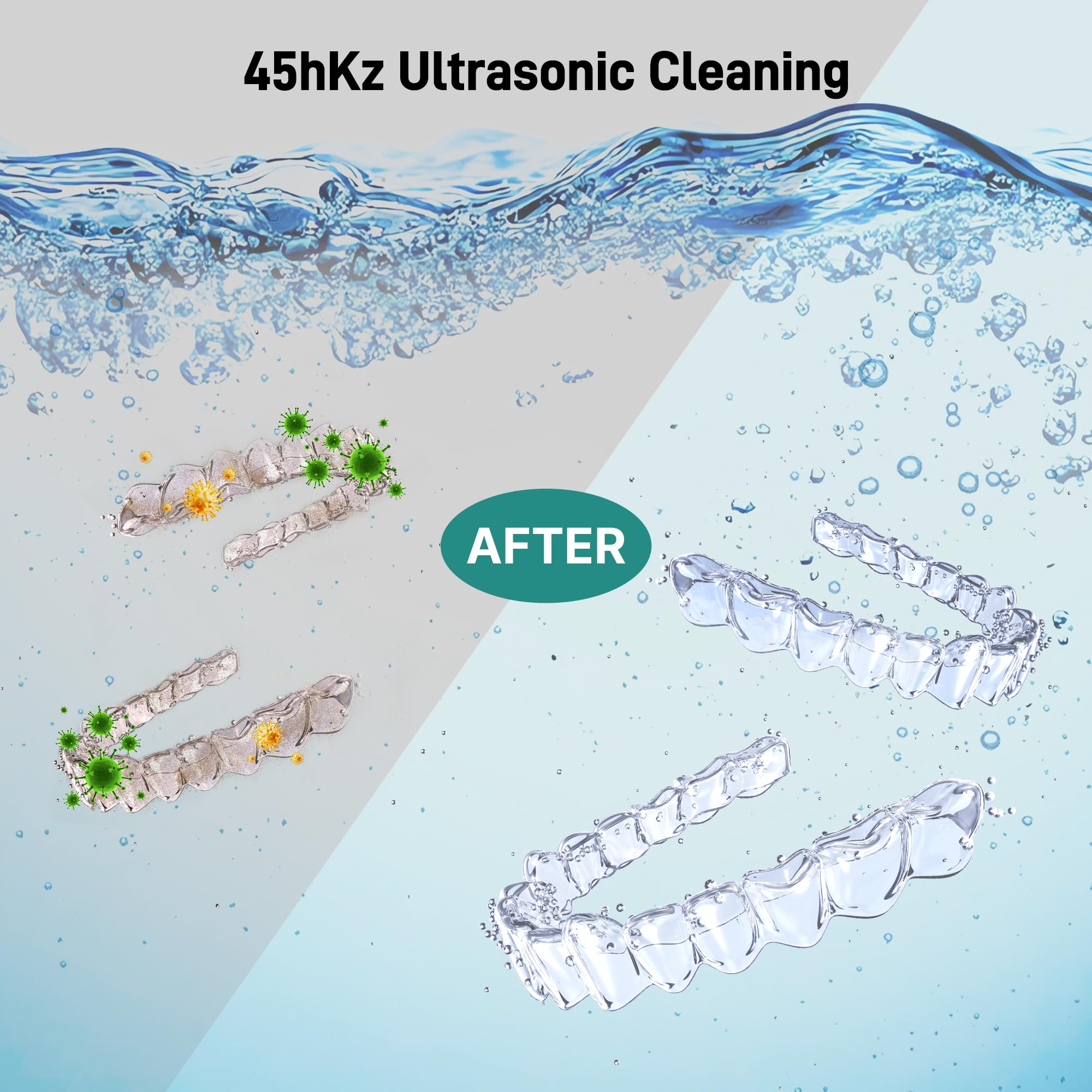 Ultrasonic Retainer Cleaner 45kHz + UV Light – 200ml Cleaning Pod (White) for Dentures, Aligners, Jewelry