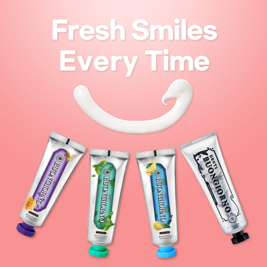 DENTI BUONGIORNO Peach Mint Whitening Toothpaste (3 Pack) – Natural Fluoride, Korean Formula, Paraben & SLS Free
