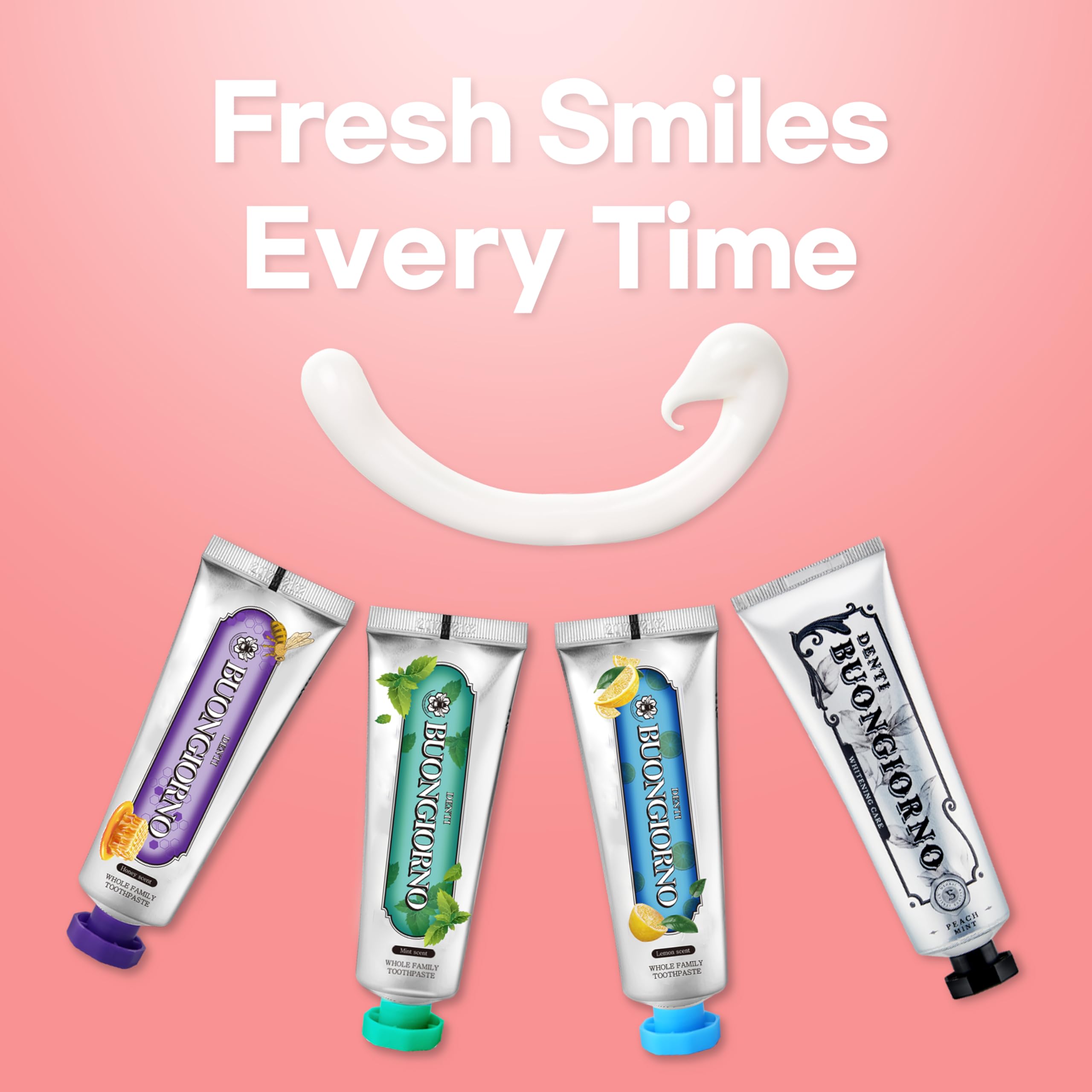 DENTI BUONGIORNO Peach Mint Whitening Toothpaste – Natural Fluoride Korean Formula, Paraben & SLS Free (3.52 fl oz / 100 g)