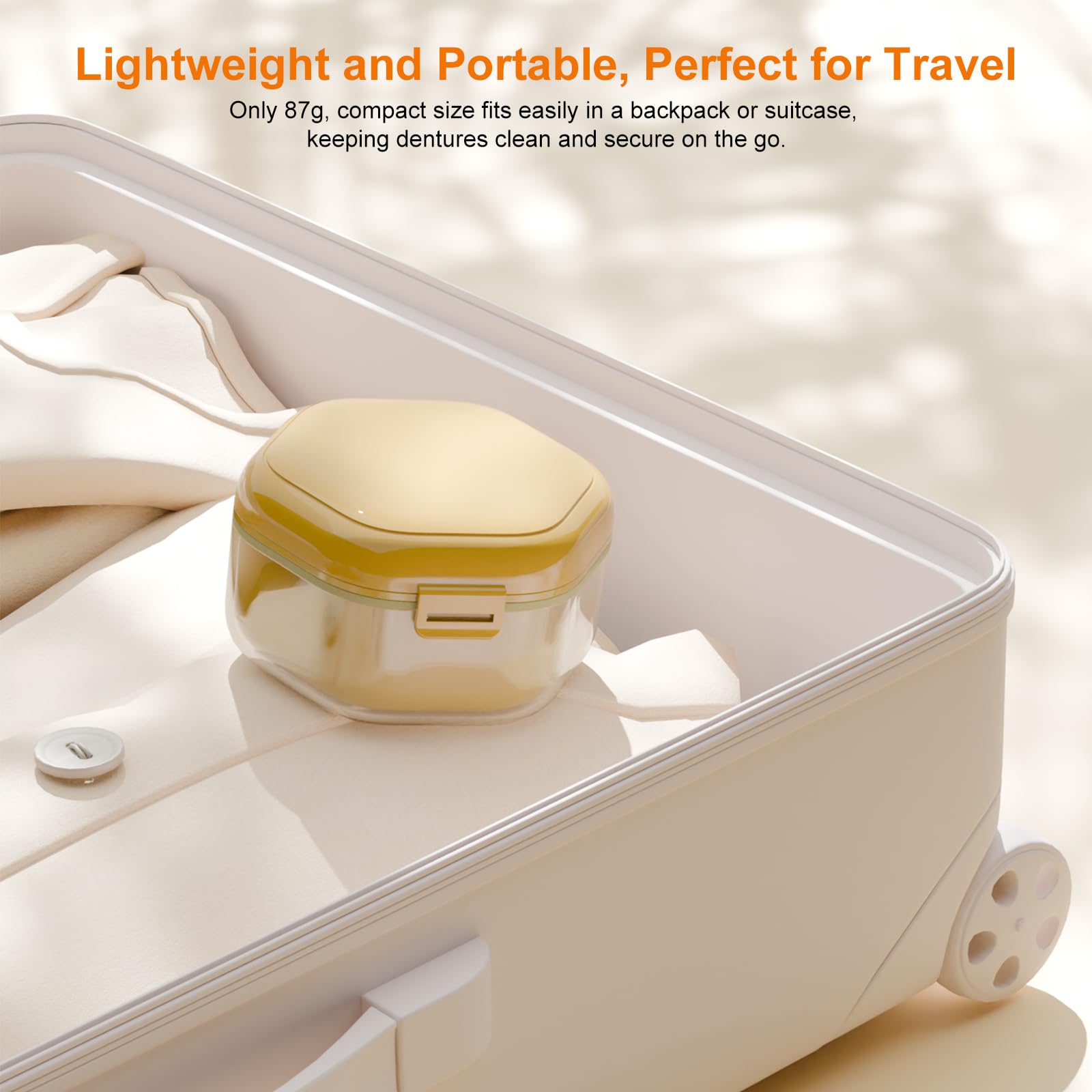 Denture Bath Case - Food-Grade Retainer Box, 3-Layer Seal, Travel White