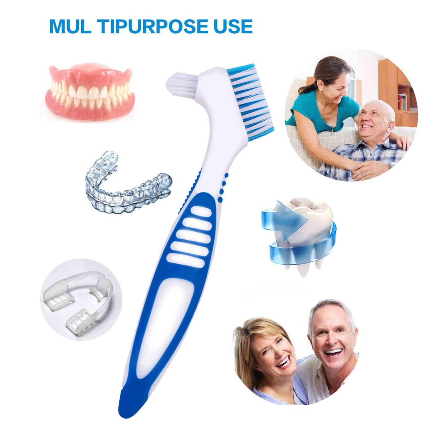 Denture Case with Brush & Portable Box - No-Leak Travel Retainer Case (Blue)