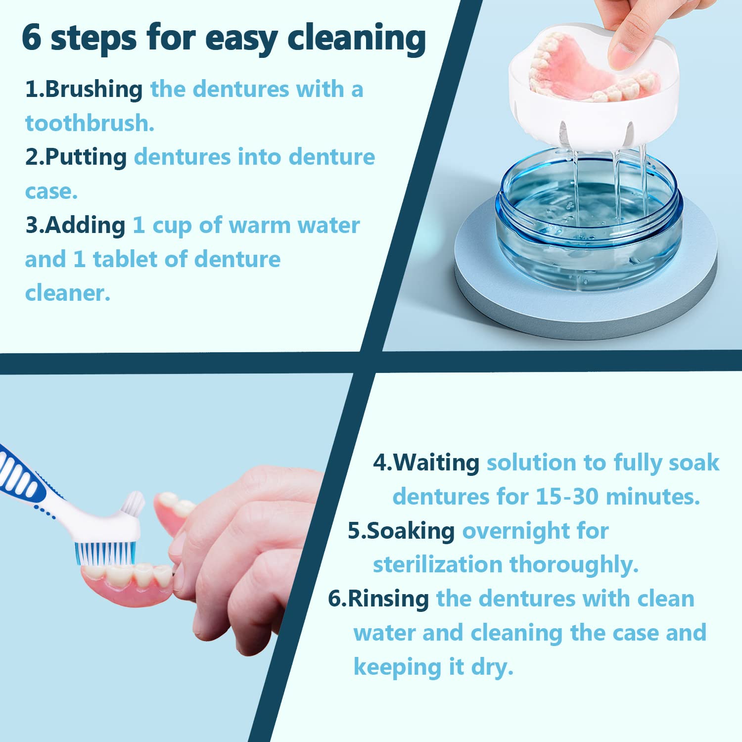 Leak-Proof Denture Case with Brush – Travel Retainer Box Set with Mirror