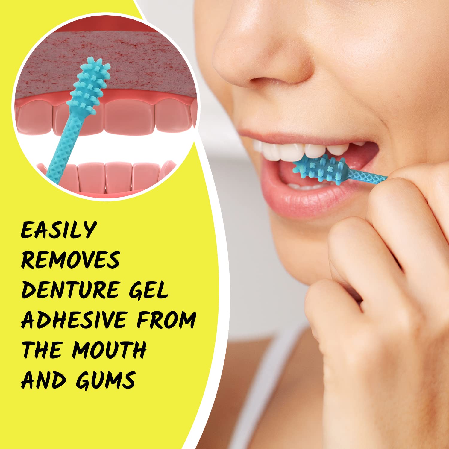 Denture Dart V4 Hard Plastic Denture Brush | Gel Adhesive Remover | Textured Grip