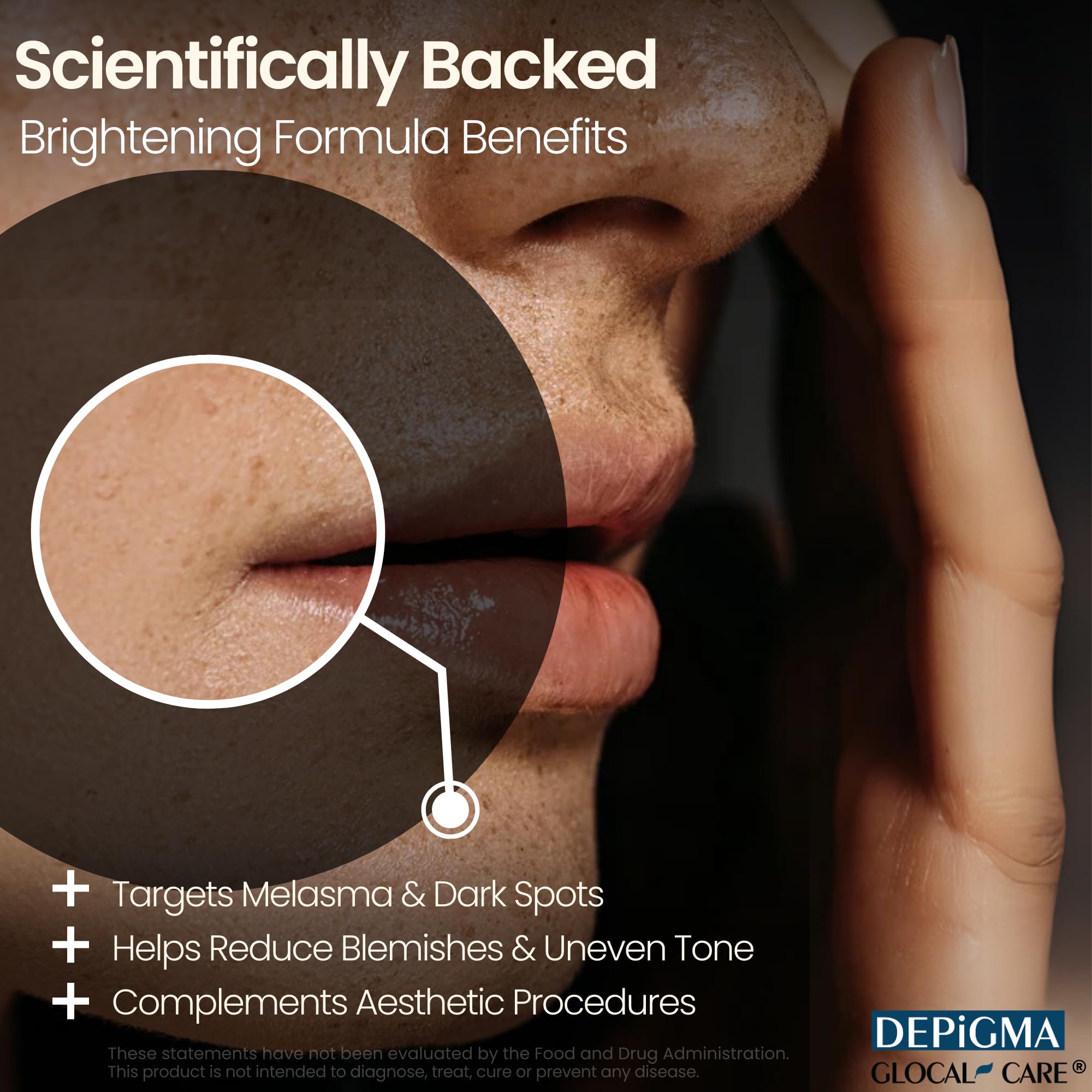 GlocalCare Depigma Support Reduction of Hyperpigmentation, Melasma & Dark Spots with Glutathione, Polypodium Leucotomos, Grape Seed & Marigold Extract