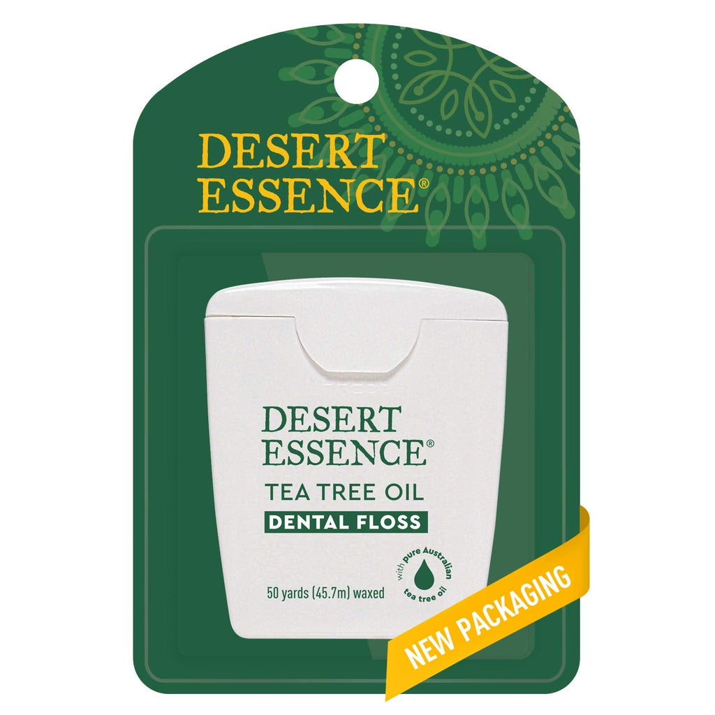 Desert Essence Tea Tree Oil Dental Floss - 50 Yards, Beeswax-Coated, Thick No-Shred Tape