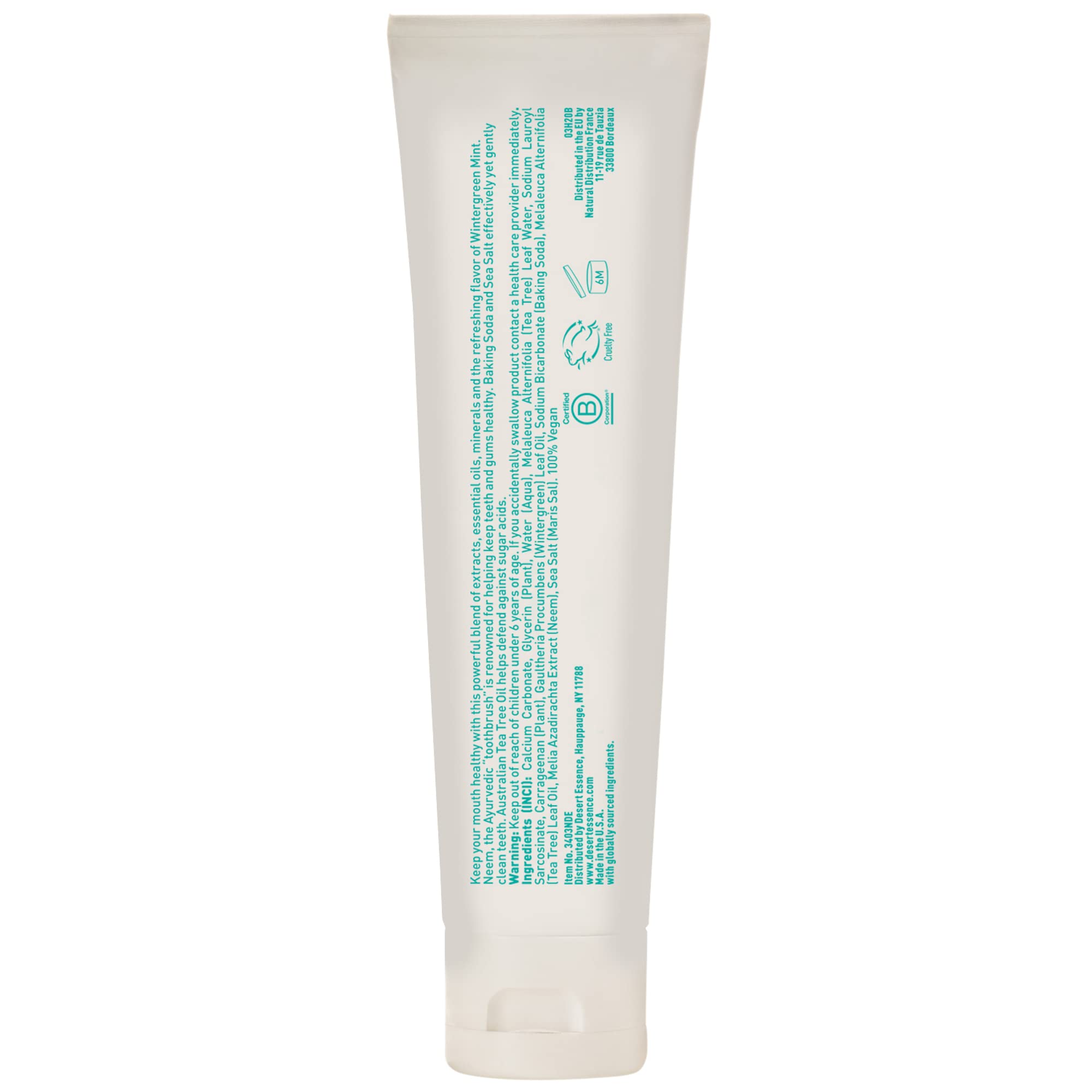Desert Essence Tea Tree Oil & Neem Toothpaste - 6.25 oz, Pack of 6 - Fluoride & Gluten Free