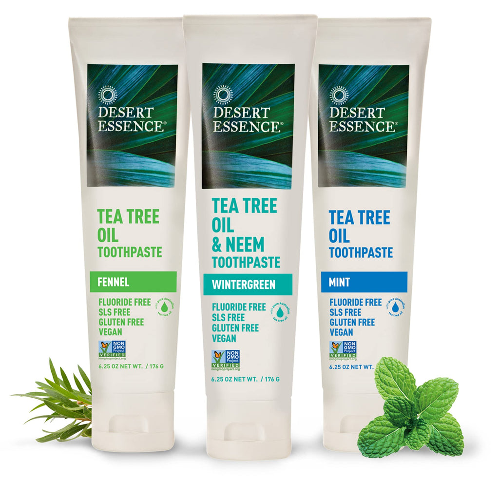Desert Essence Tea Tree Oil & Neem Toothpaste – Wintergreen, 6.25 oz, Pack of 3