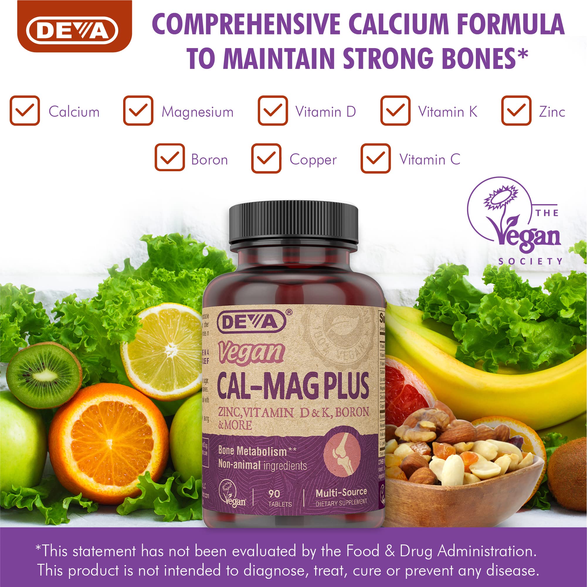 DEVA Vegan Calcium Magnesium Plus Zinc – 90 Tablets