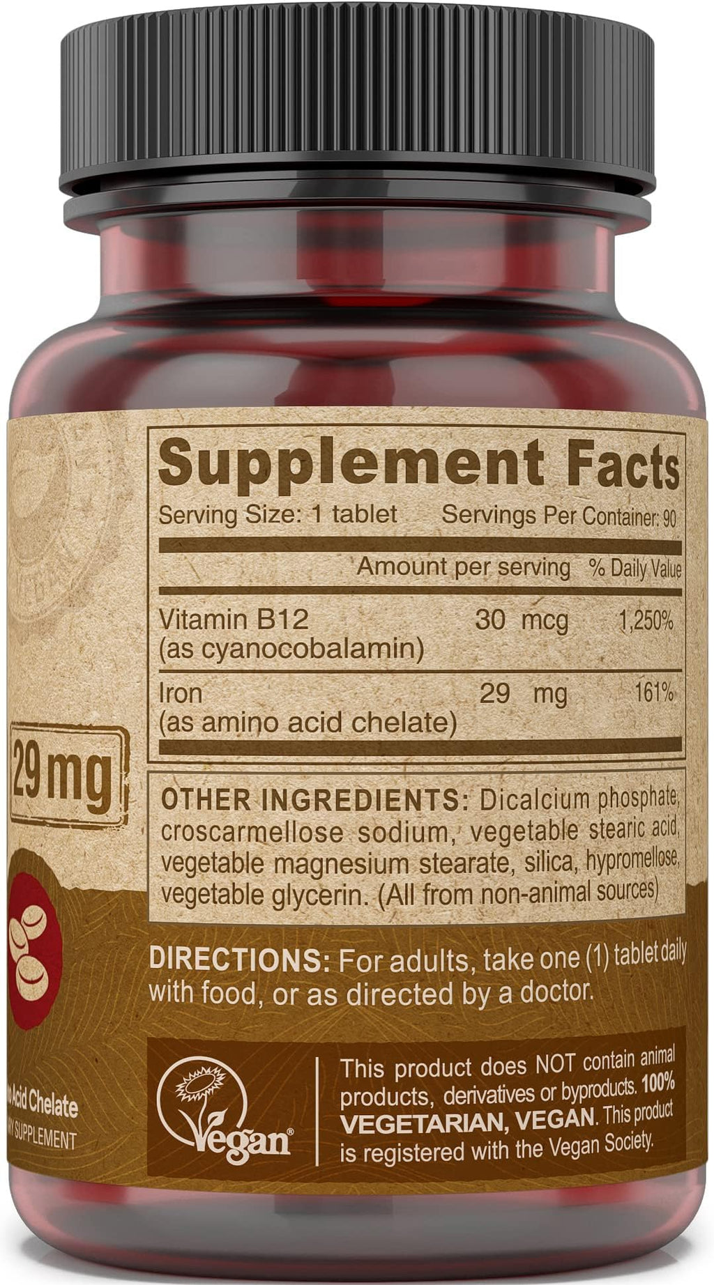 DEVA Nutrition Vegan Chelated Iron 29 mg with B-12 – 90 Tablets, 2-Pack