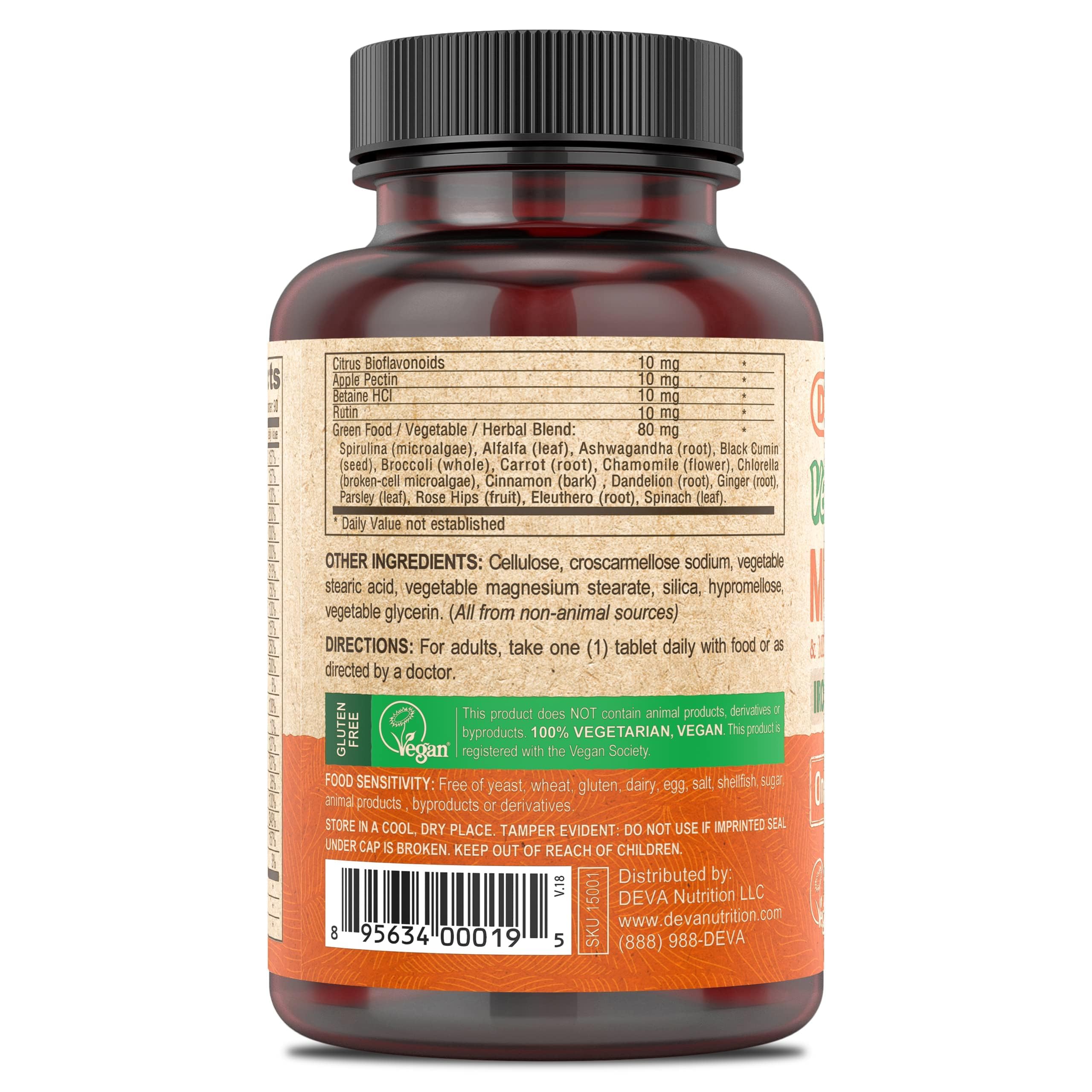 DEVA Vegan Multivitamin & Mineral - Iron Free Greens Formula (90 Coated Tablets x 2)