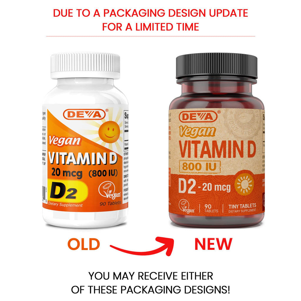 DEVA Vegan Vitamin D2 800 IU – 180 Tablets (2x90) – Vegan, Animal-Free