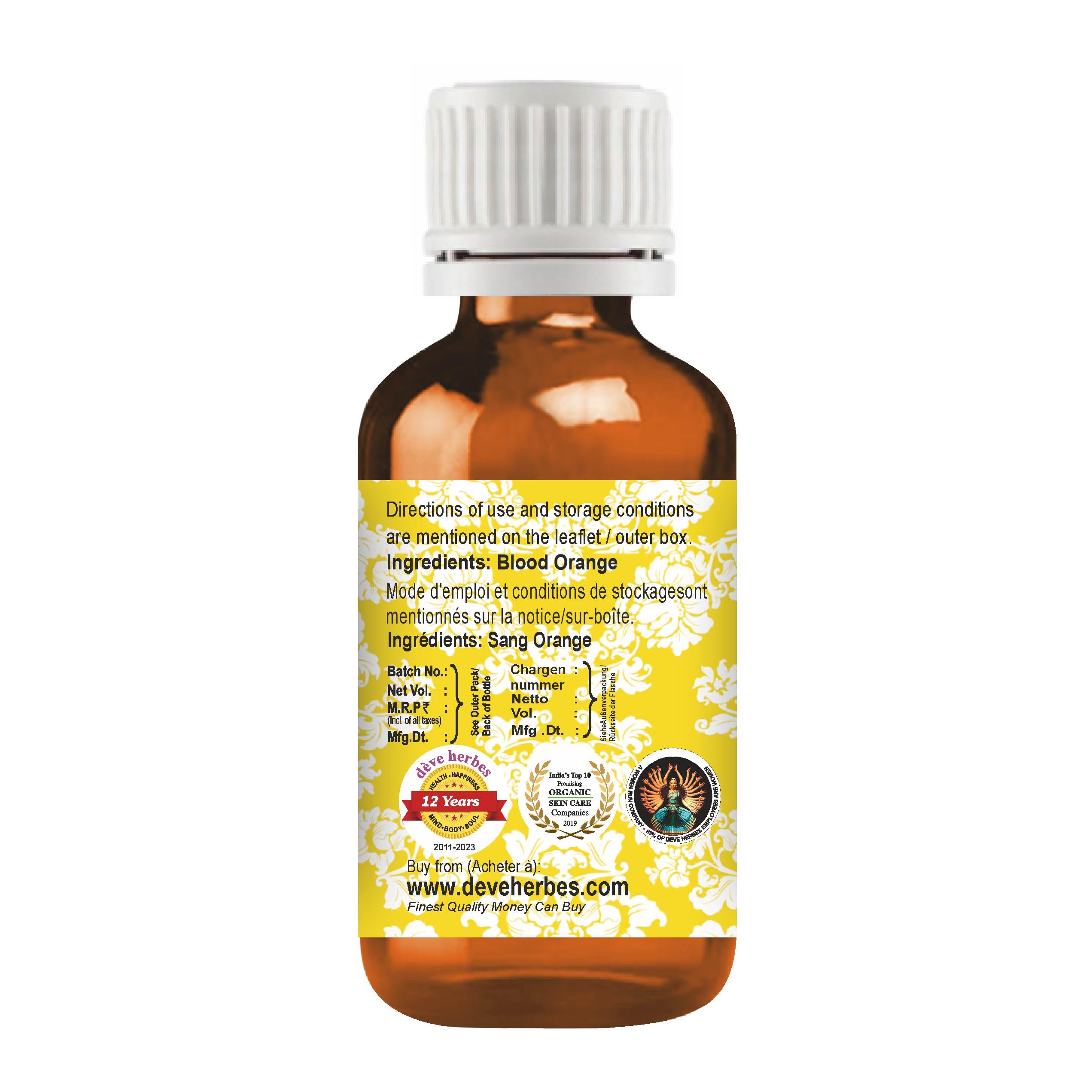 deve herbes Blood Orange Essential Oil (Citrus sinensis) – Pure, Lightweight & Non-Greasy 10ml