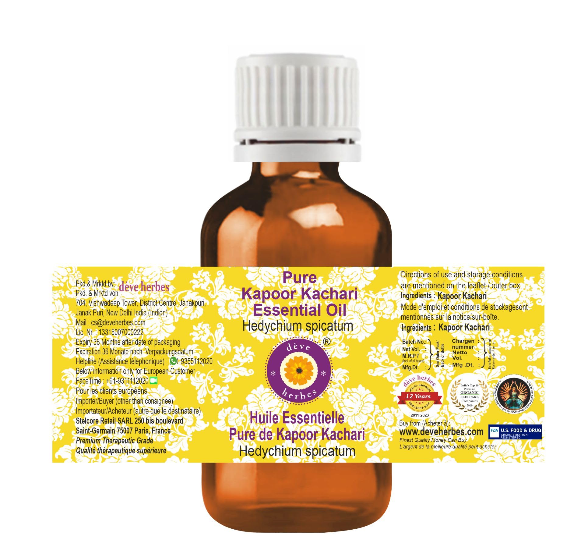 Kapoor Kachari Essential Oil 30ml – Pure Steam Distilled (Hedychium spicatum)