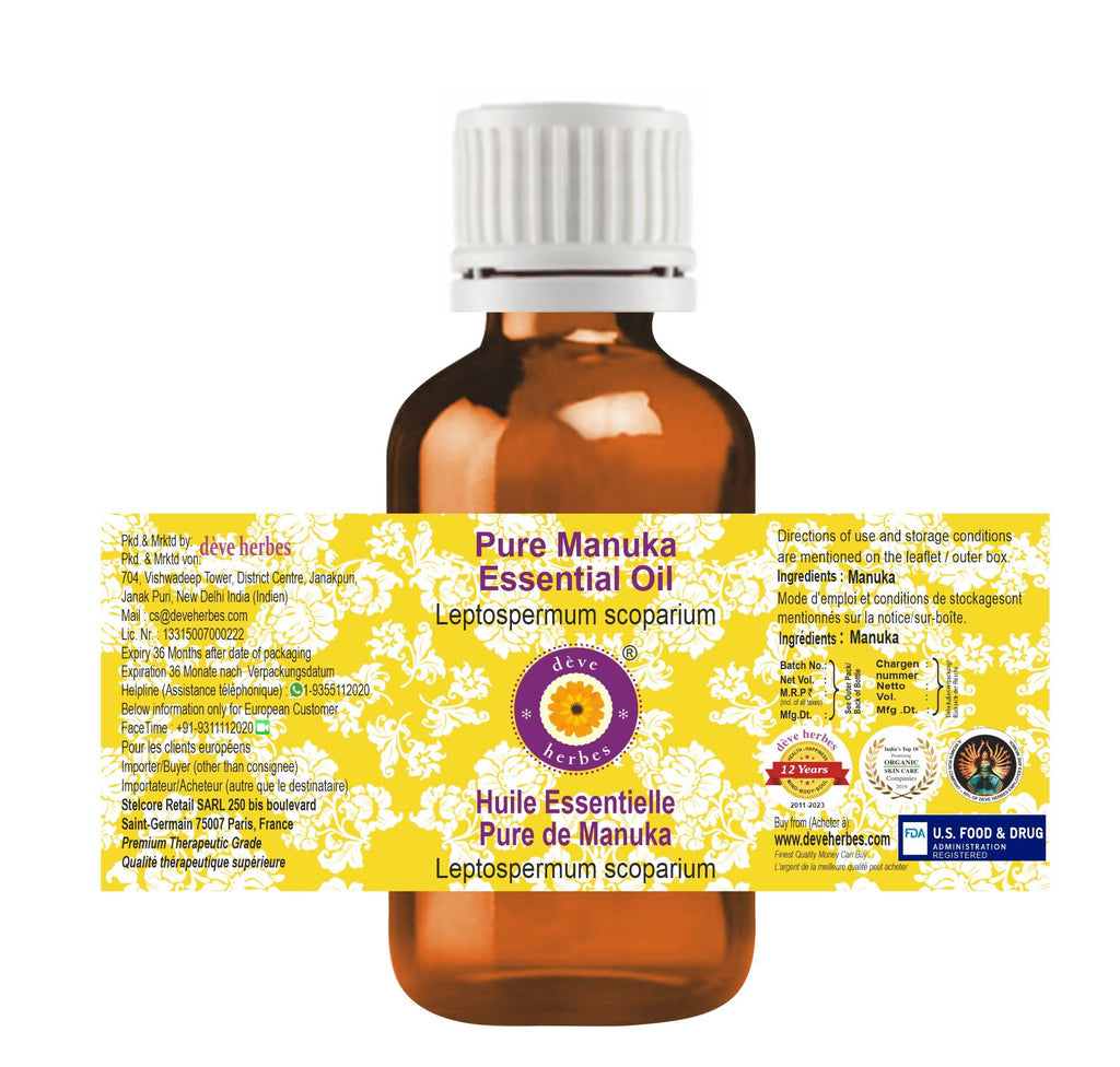dève herbes Manuka Essential Oil (Leptospermum scoparium) Pure | Non-Sticky | Non-Greasy | Lightweight | Men & Women | All Skin Types | Steam Distilled 100ml (3.38 oz)