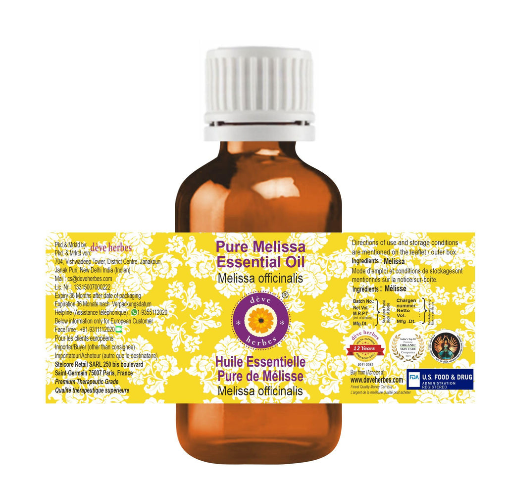dève herbes Melissa Essential Oil (10ml) – Pure, Steam Distilled, All Skin Types