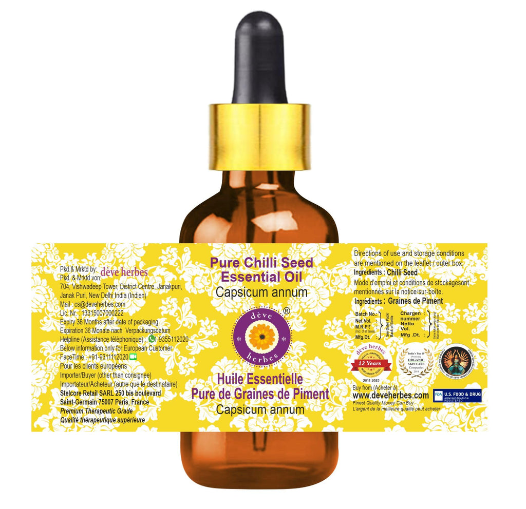 Deve Herbes Pure Chilli Seed Essential Oil (Capsicum annum) 15ml – Steam Distilled