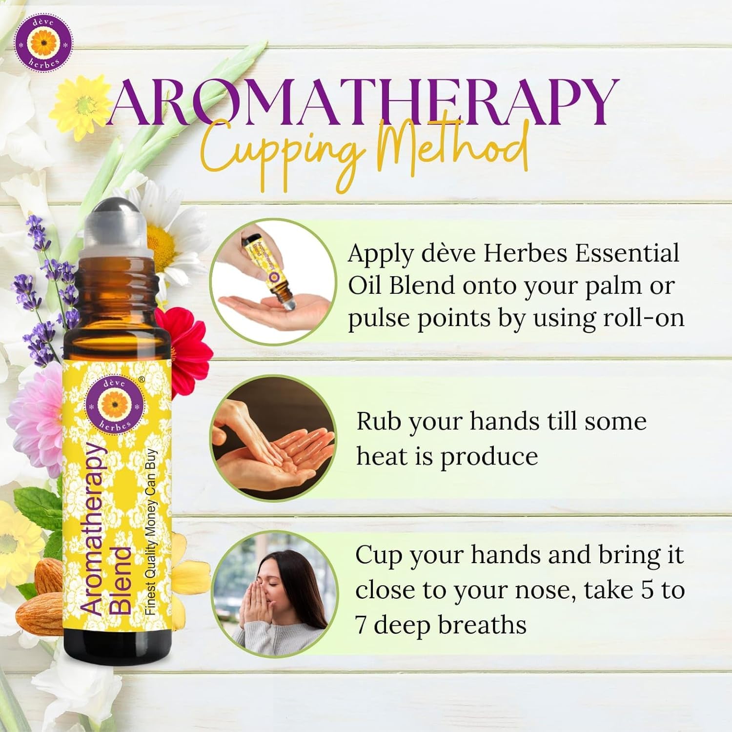 déve herbes Radiant Bloom Aromatherapy Essential Oil Blend 10ml Roll-On – Lemon, Basil, Clove, Myrrh, Frankincense & Spearmint