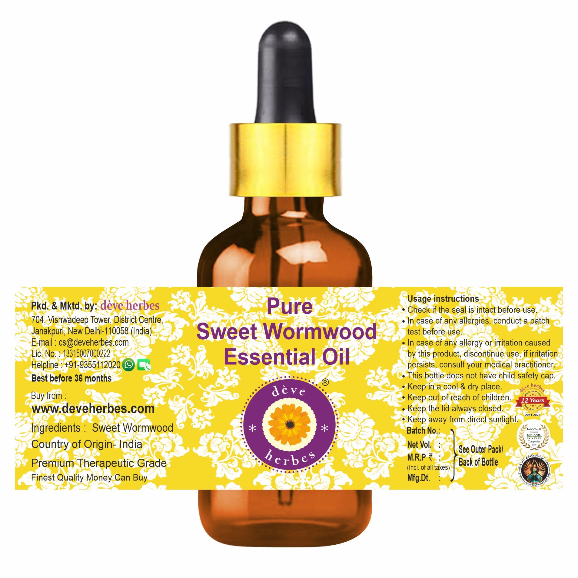 dève herbes Pure Sweet Wormwood Essential Oil (Artemisia annua) 5ml with Glass Dropper