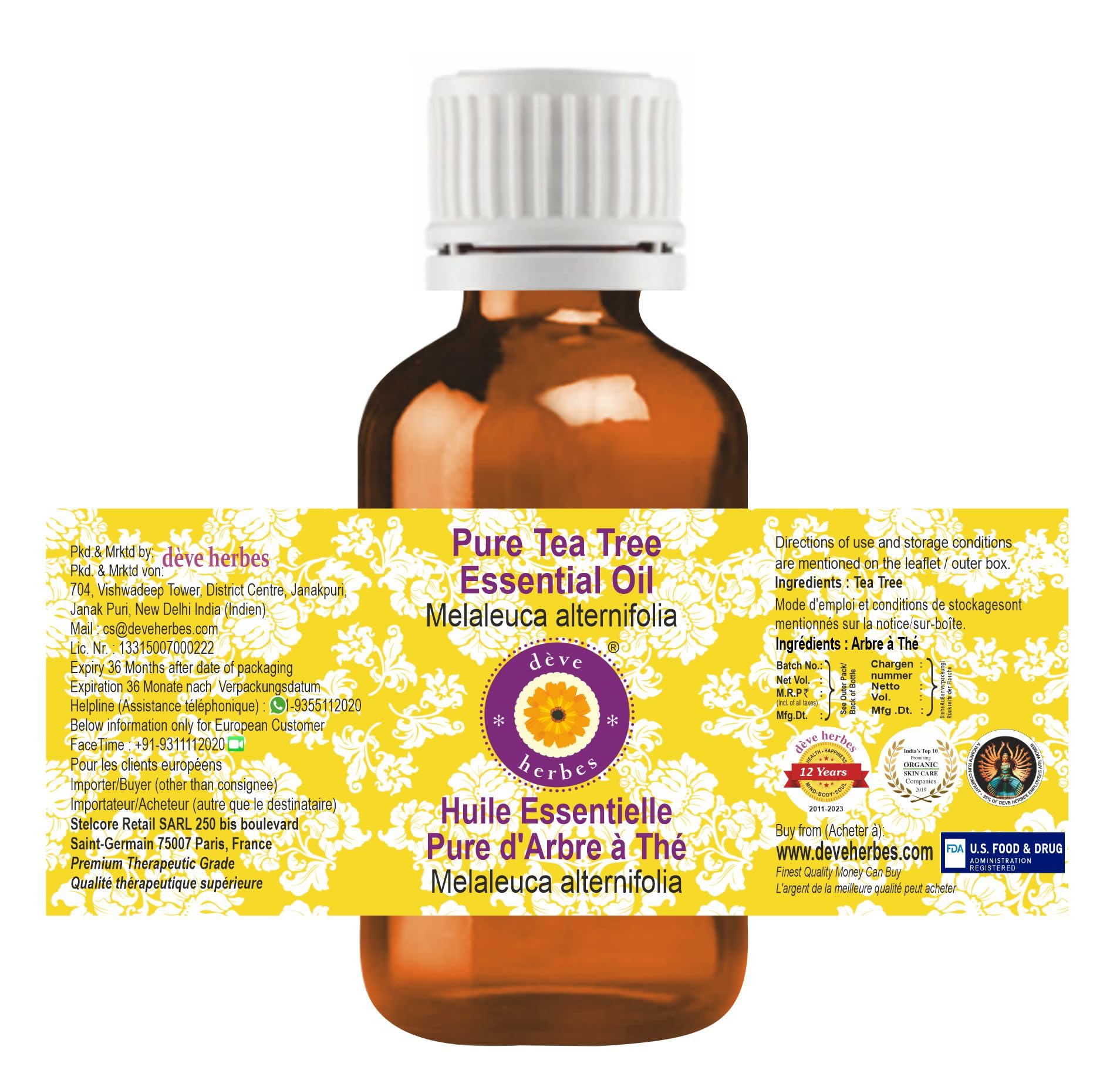 dève herbes Tea Tree Essential Oil (Melaleuca alternifolia) – 100ml, Pure, Steam Distilled