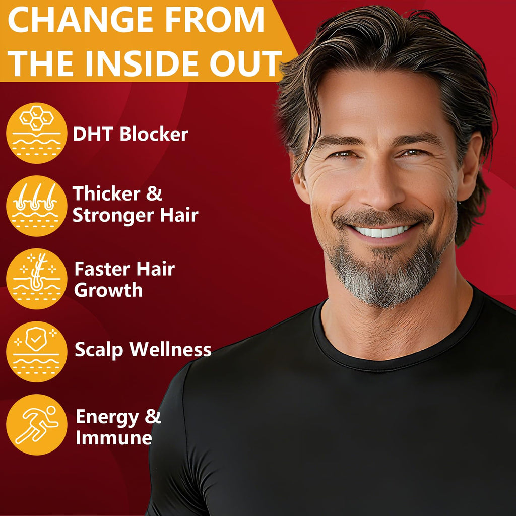 DHT Blocker for Men | Extra Strength Saw Palmetto & Biotin Hair Growth Supplement - Hair Growth Vitamins - Hair Regrowth - Natural Hair Loss Supplements for Men - Proprietary Herbal Blends,1 Pack
