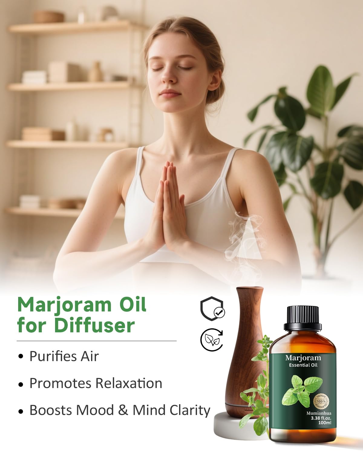 Pure Marjoram Essential Oil | Mumianhua Natural Marjoram Oil 3.38 fl oz
