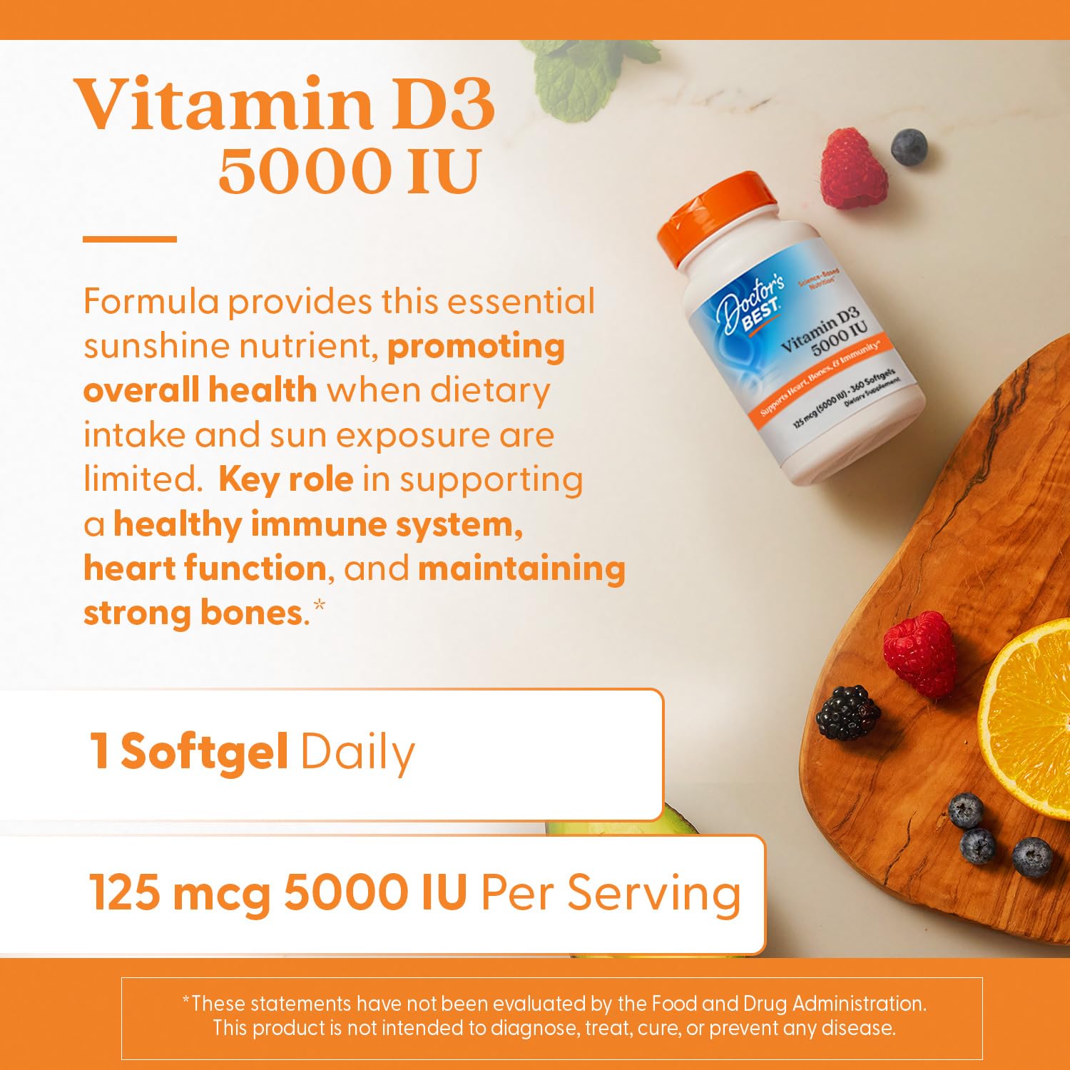 Doctor's Best Vitamin D3 5,000 IU – Immune Support, Bone & Heart Health | 360 Count (Pack of 1) | Non-GMO, Gluten-Free, Soy Free
