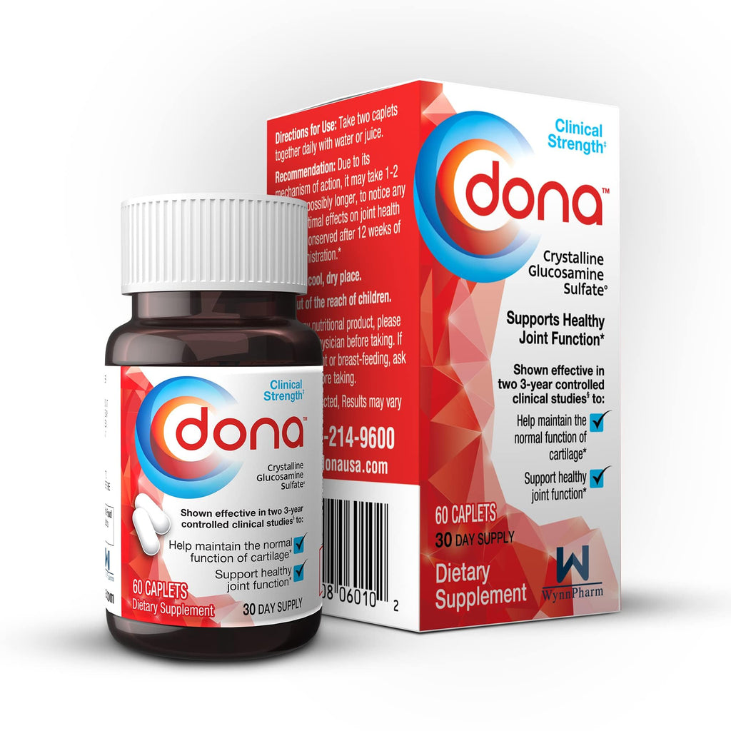 Dona Crystalline Glucosamine Sulfate 750 mg | Joint Health & Knee Comfort | 60 Count (2-Pack)