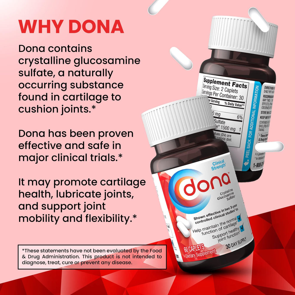 Dona Crystalline Glucosamine Sulfate 750 mg | Joint Health & Knee Comfort | 60 Count (2-Pack)