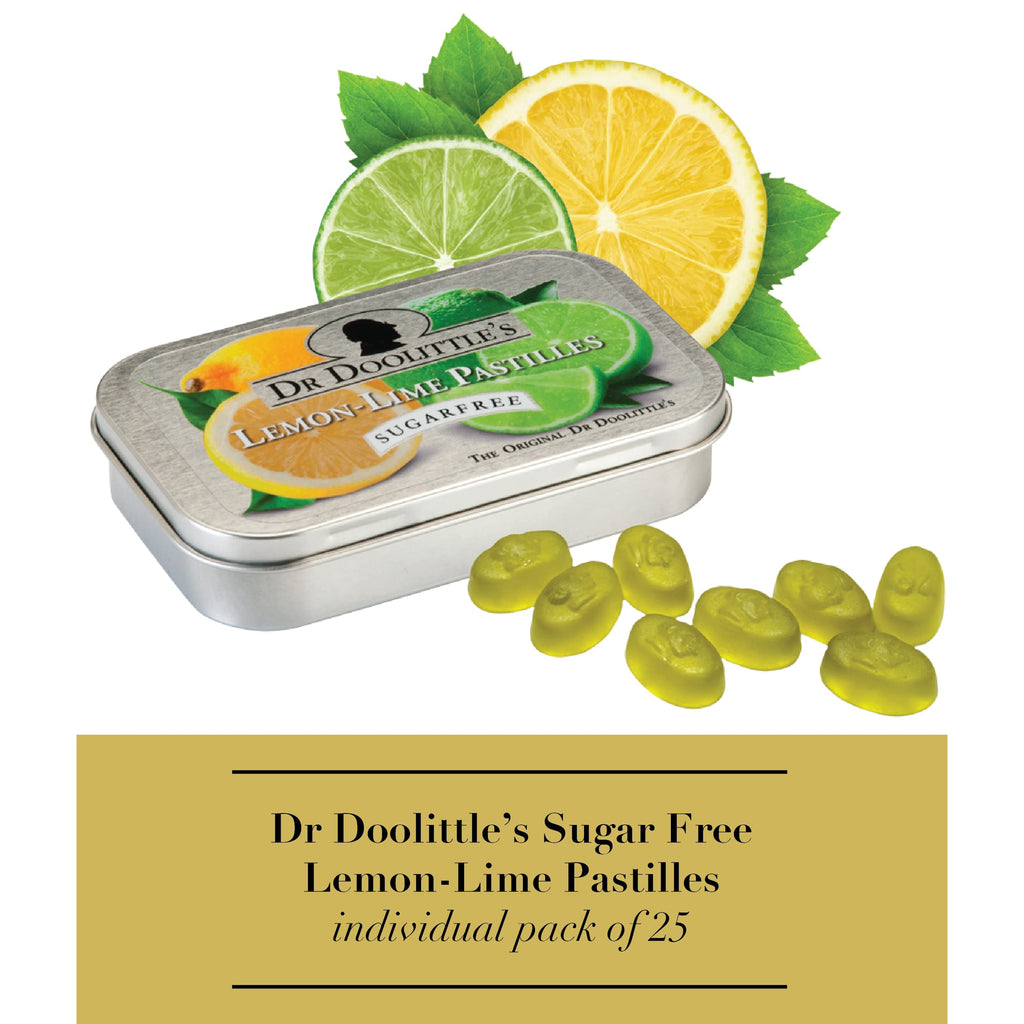 DOOLITTLE Dr Sugar Free Soft Fruit Pastilles for Voice and Throat – Lemon Lime, 2.12 oz Tin, Approximately 25 Count