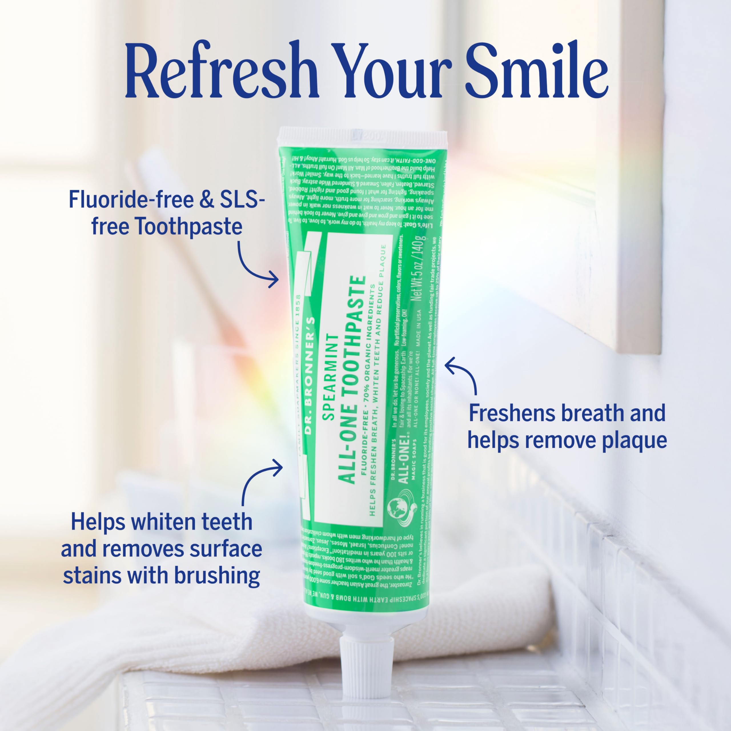Dr. Bronner's All-One Toothpaste 3-Pack Variety - Peppermint, Cinnamon & Anise (5 oz each) - 70% Organic, SLS Free, Fluoride Free