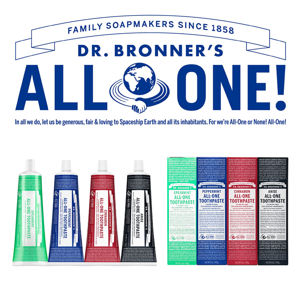 Dr. Bronner’s All-One Toothpaste Variety Pack – Peppermint & Spearmint (70% Organic, Fluoride-Free, Vegan)