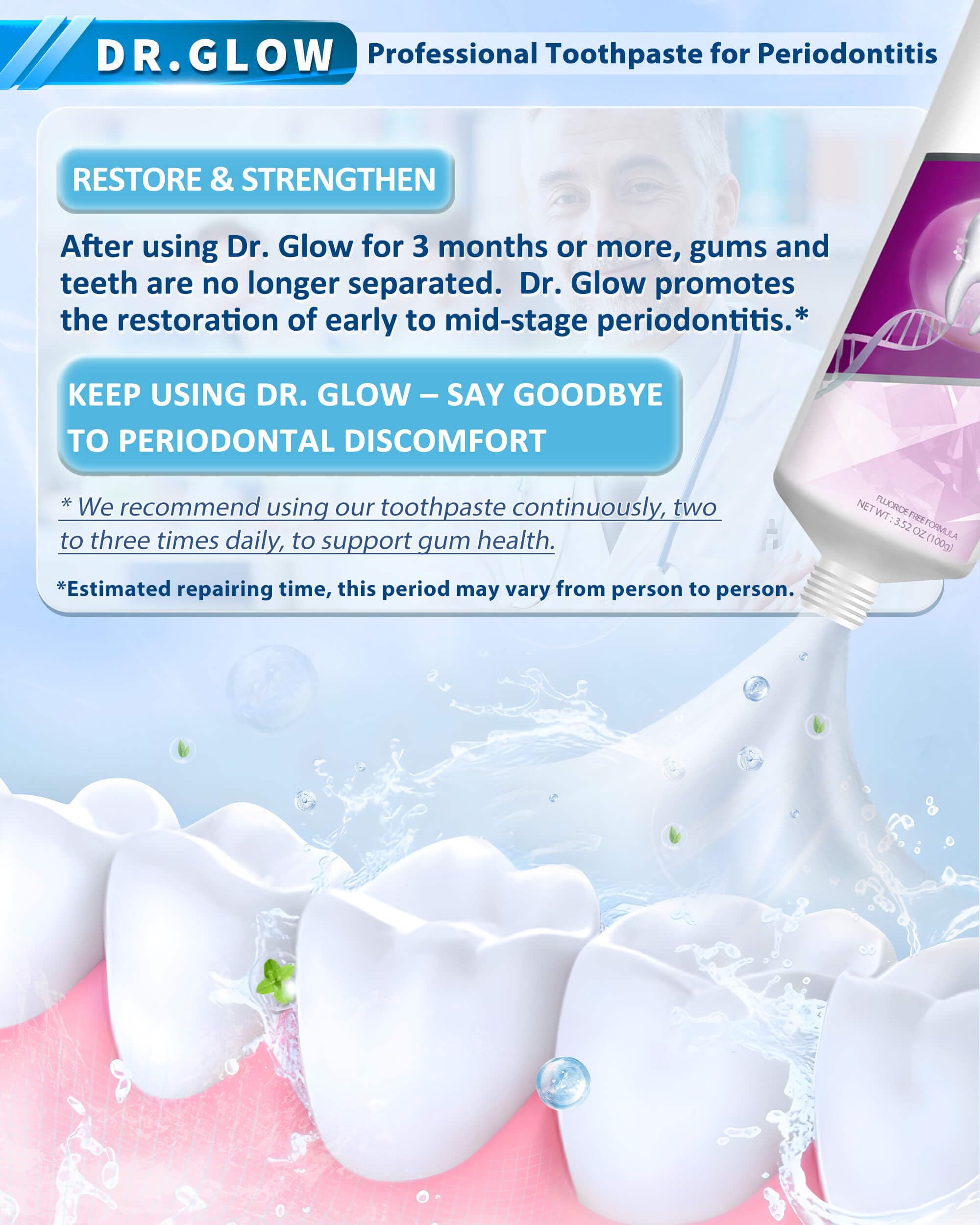 Dr. Glow Gum Disease Treatment Toothpaste – Periodontitis & Gingivitis Care, Fluoride Free 3.52 oz