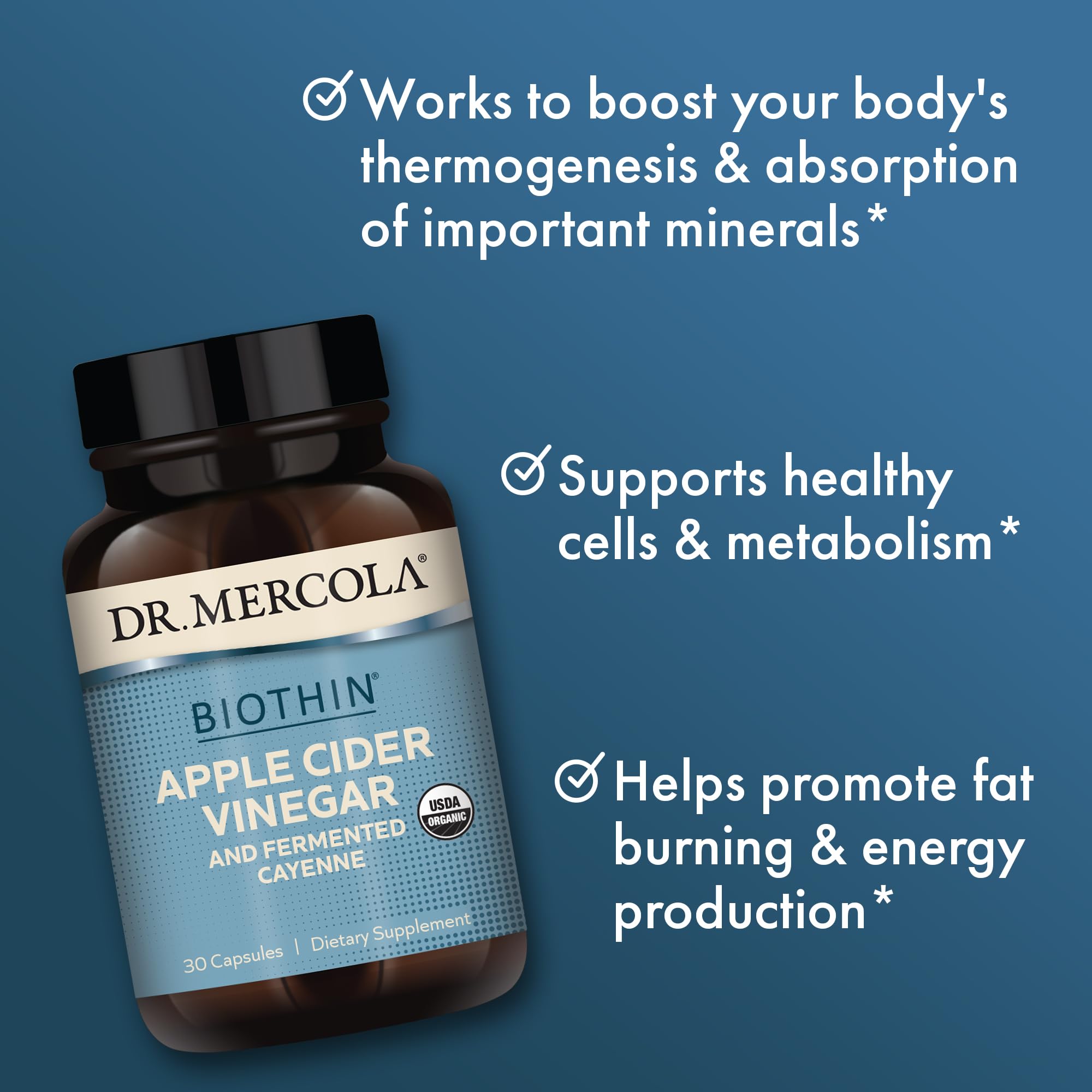 Dr. Mercola Biothin Apple Cider Vinegar & Fermented Cayenne – 30 Servings, Digestive Support