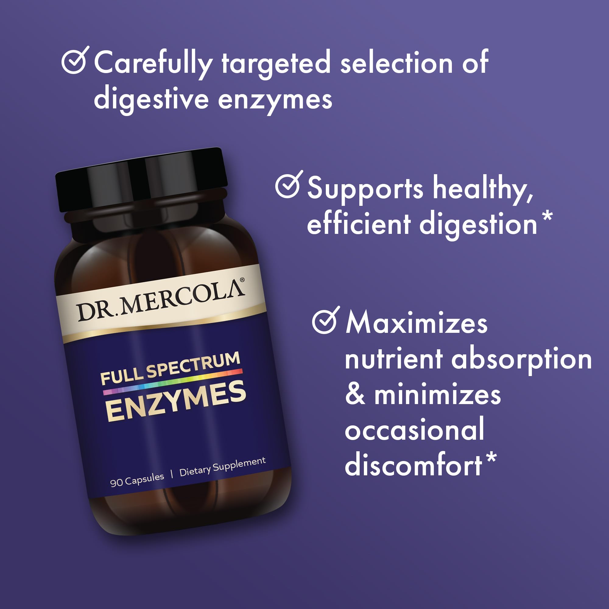 Dr. Mercola Full Spectrum Enzymes – 22 Enzymes | Digestive & Immune Support | Non-GMO, Gluten-Free & Soy-Free | 90 Capsules (3 Pack)