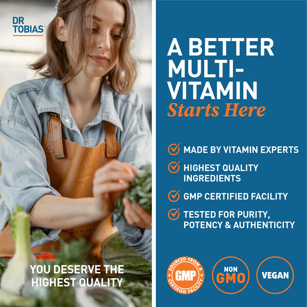 Dr. Tobias Adult Multivitamin for Women & Men - Immune Support, 42 Fruits & Vegetables, Probiotics, Vegan, Non-GMO, 90 Tablets, 30 Servings