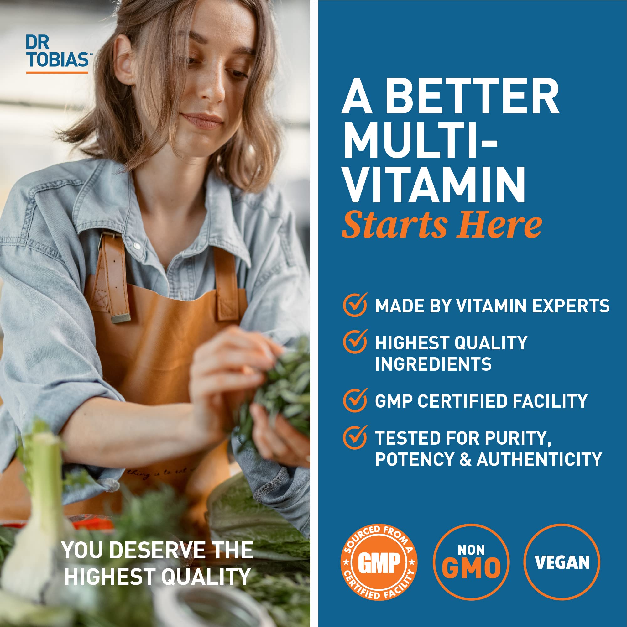 Dr. Tobias Adult Multivitamin for Women & Men - Immune Support, 42 Fruits & Vegetables, Probiotics, Vegan, Non-GMO, 90 Tablets, 30 Servings