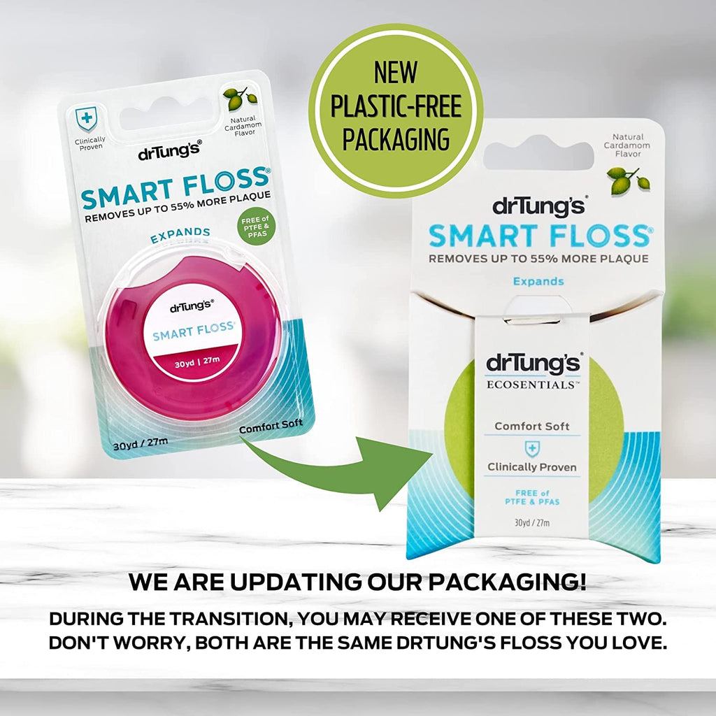 DrTung's Smart Floss – Natural, PTFE & PFAS Free, Cardamom Flavor (Pack of 18)