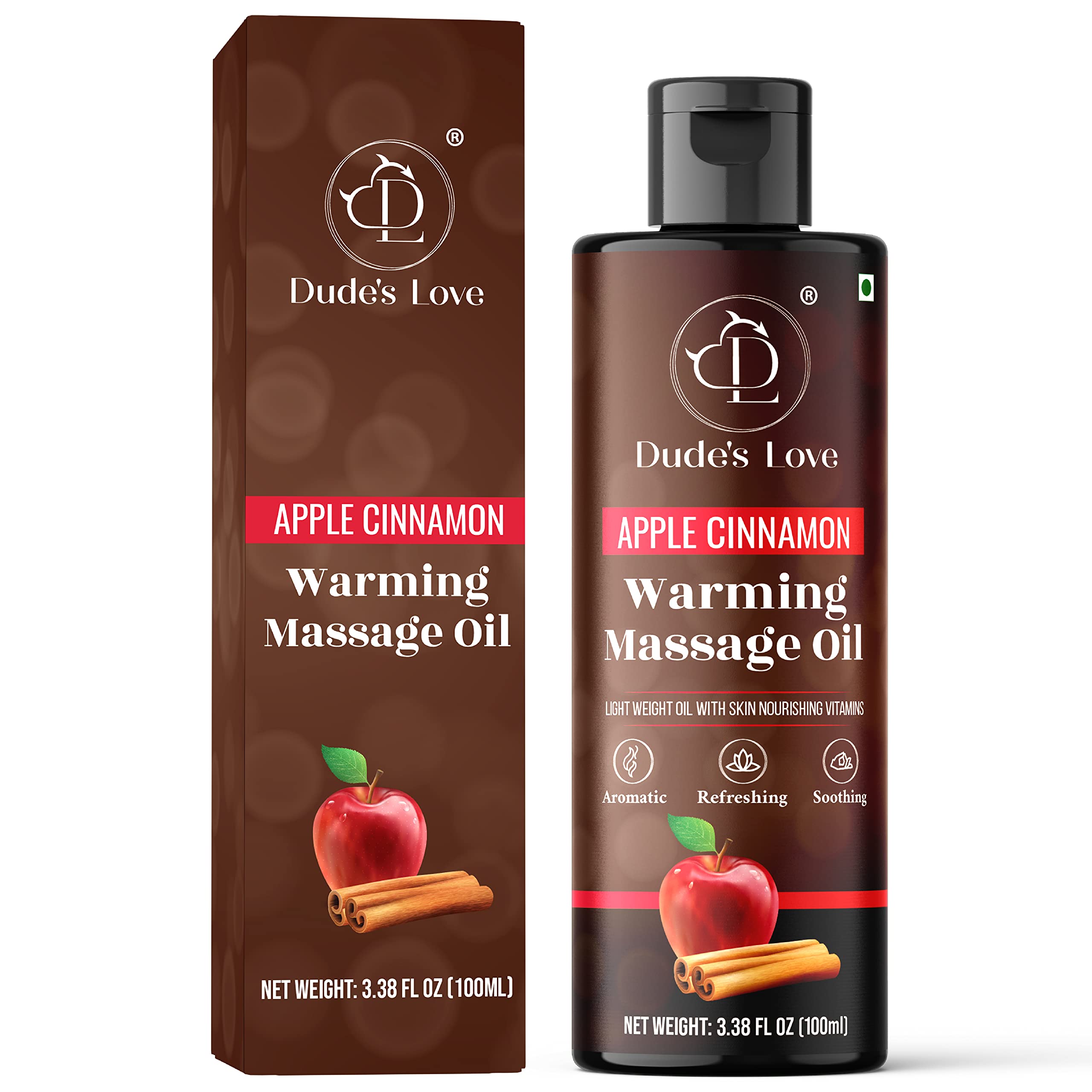 Dude's Love Apple Cinnamon Warming Massage Oil - Organic, Vegan, 3.38 oz